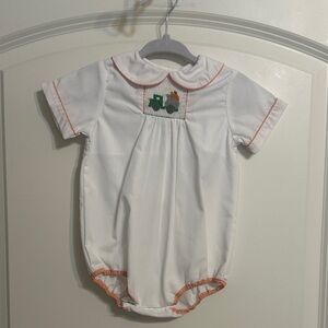 Petit Ami White Bodysuit with Orange Stitching